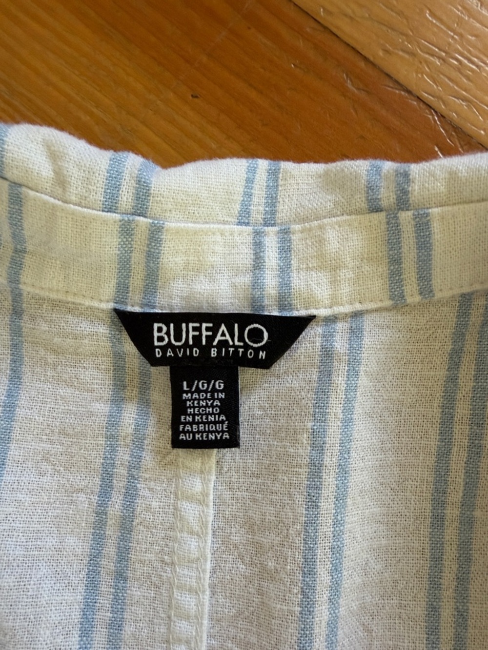 BUFFALO David Bitton White Blue Striped Linen Blend Button Down Shirt Large - Picture 5 of 6